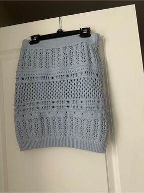 Light Blue Knit Pencil Skirt W/ Stretchy Waistband